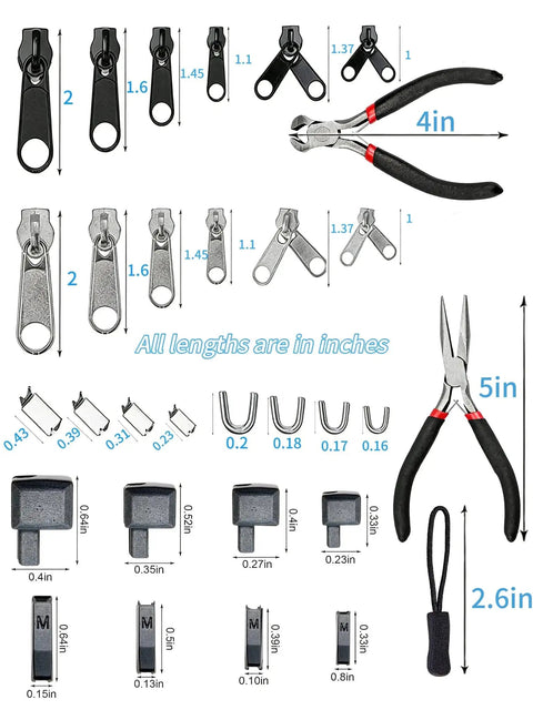 All-In-One 368-Piece Zipper Repair Kit With 2 Installation Pliers, Full Set Zipper Sliders, Pulls And Replacement Parts