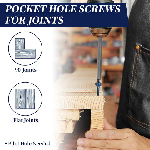Exterior Pocket Hole Screws One And A Half Inch, Washer Head, Square Drive, Coarse Thread, Blue Coated in use for joints