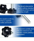 Bulletproof Black Plastic Star Knob Clamping Screws With Quarter Inch Carbon Steel Inserts And Knurled Thumb Grips For No Sweat Installation And Quick Adjustments Pack Of Twenty showing depth of thread and smooth surface.