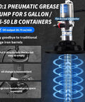 Air Operated 60 To 1 Grease Pump With Dual Grease Gun Couplers For 5 Gallon Buckets, visual of pump and durability features