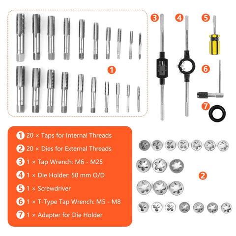 Metric Tap And Die Set Kit With 45 Pieces For Creating And Repairing Threads From M6 Through M24 Coarse And Fine Internal And External Pro Grade Do It Yourself Ready With Sturdy Storage Case
