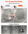 90E Stud Welder Dent Repair Kit with 110V spot welder and slide hammer showcasing before and after dent removal on car
