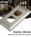 10 Pack Satin Nickel 1 Gang Zinc Alloy Duplex Wall Plate Grand Collection Metal Decorative Receptacle Outlet Cover Durable Solid Build Dope Upgrade For Your Home angled view in elegant setting