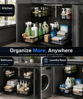 Top Tier Double Slide Out Under Sink Organizers Two Pack Black Steel Pull Out Shelves With Splash Resistant Mat in kitchen organizer.