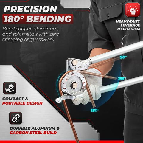 Top Rated Flexzion 1/2 Inch Outer Diameter Tubing Bender Tool For Precise Copper Pipe Bending With Easy To Read Angle Markers for 180 degree bends