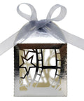 Silver 50 Pieces Hollow Out Film Wedding Favor Boxes With Ribbon for Candy and Chocolate Treats, star design.