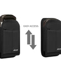Rugged Belt Holster Built Tough For Handheld Barcode Scanners That Fits TC70x TC70 TC75x TC75 TC72 TC77 And More With Belt Clip And Loops Zippered Case For Easy One Hand Access, shown in front and side view.