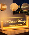 Custom Desk Name Plate With LED Wood Base, Light Up Acrylic Name Plate For Desk And Office Sign, Personalize With Name Or Title
