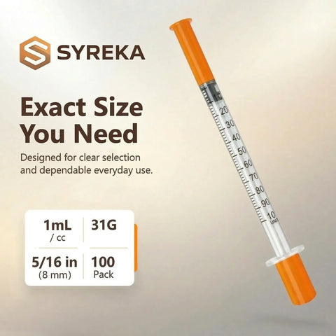 Disposable 1ml Syringe 31G Needle Five Sixteenth Inch 8mm With Leak Proof Airtight Plunger And Individually Sealed Pack Of 100 For Lab Tools Supplies Safe Handling And Precise Dosing In Medical And Laboratory Work, orange
