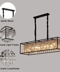 5 Light Rectangular Modern Crystal Chandelier Hanging Fixture with K9 crystals, geometric frame, and textured light for dining room.