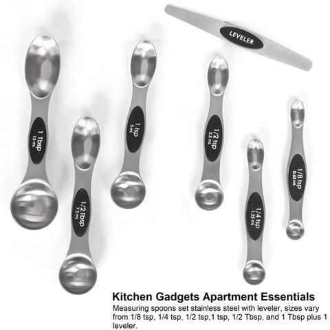 Magnetic Measuring Spoons Set Stainless Steel With Leveler Seven Piece Double Headed Spoons Stackable