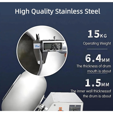 Knockout Tabletop Candy Coater With Silky Sugar Glazing And Quick Blower System For Sweet Small Batch Sweets thickness measurements of stainless steel drum.