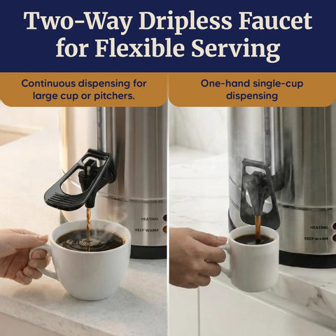 100 Cup Commercial Coffee Urn And Hot Water Boiler With Dual Wall Insulation Keeps Coffee Hot For 24 Hours Dripless Faucet