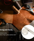 Omquot Heavy Duty Rivet Punch Set With Comfort Grip Handle For Leather Crafts And DIY Projects, Stainless Steel Installation Base Kit To Drill Holes In Thick Materials Perfect For Pros And Hobbyists A Total Game Changer. Leather punch set with stainless steel base and 10mm die on leather craft workspace