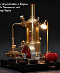 Totally Hands On Mini Steam Engine Kit With Full Boiler System, Generator And Lighting, A Realistic Metal Stationary Mill Model For DIY Engineers, Adults, And Collectors Who Love Vintage Industrial Tech, gold metal engine with lamp