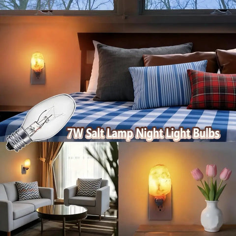 7 Watt Night Light Bulbs For Salt Lamps Replacement C7 Style Bulbs illuminating cozy bedroom and living room spaces