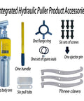 Heavy Duty Hydraulic Bearing Puller With 10 Ton Capacity For Knuckle Saver Auto Repair accessories including pump, handle, and claw parts.