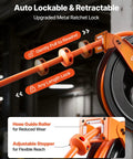 Pro Level Retractable Air Hose Reel Including 3/4 Inch By 50 Foot Pvc Hose With Snappy Auto Rewind and wall bracket close up