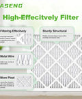 Pleated 14x14x1 Air Filters 4 Pack MERV 8 for HVAC, showing filtering features and pleat design, actual size 13.75x13.75x0.75