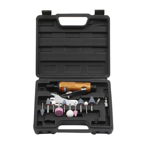No-Nonsense Heavy-Duty Mini Air Die Grinder Kit in case, includes 25000 RPM polisher, collets and grinding stones.