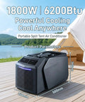 Dope Portable AC For Camping And RV 6200 BTU Windowless Cooler With Smart Timer Ultra Quiet Compact Cooling System on wooden deck.