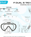F-Dual and Tao Dry Snorkel Mask Set With Dry Top, Wide Field Of View Single-Lens Mask, No-Frame Skirt