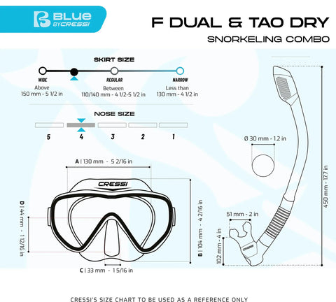 F-Dual and Tao Dry Snorkel Mask Set With Dry Top, Wide Field Of View Single-Lens Mask, No-Frame Skirt