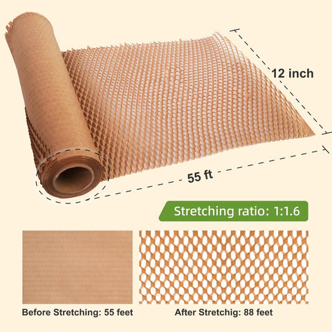Eco Friendly Packing Paper 12 Inch By 55 Foot For Moving And Shipping, Cushioning Expands To Shield Fragile Dishes Glassware And Electronics