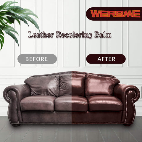 Before and after of a couch using Leather Recoloring Balm And Color Restorer For Couches Car Seats And Shoes Multipurpose Dye And Paint To Quickly Revive Faded Leather Fix Scratches Recolor And Restore Natural Oils For Furniture And Accessories Beige