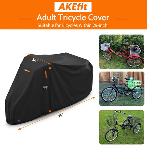 Heavy Duty Adult Tricycle Cover Tough As Nails For Three Wheel Bikes All Season Weatherproof Outdoor Storage Waterproof Dustproof Windproof Fits Mountain Road Cruiser And Some E Bikes 75L 30W 44H, black 210D cover