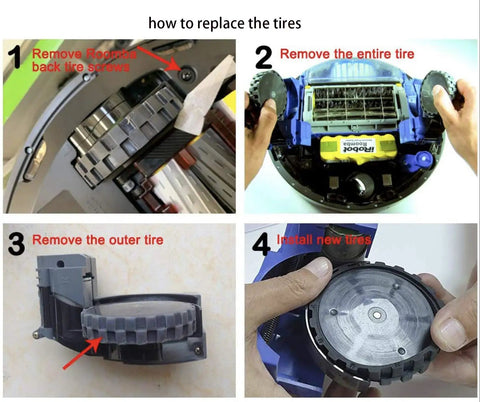 All In One Roomba Replacement Parts Kit For 800 And 900 Series Vacuum Cleaners tire replacement steps.