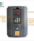 Front view of GT Series VFD Vector 1 Phase To 3 Phase Converter for motors up to 15HP, digital display and control panel visible.