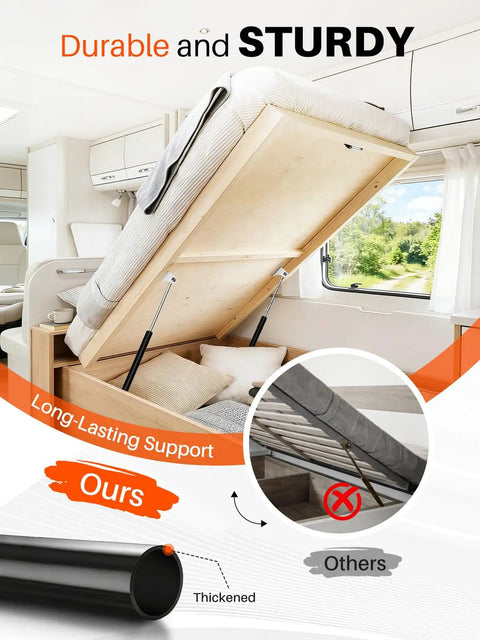 Beefy 17 Inch Gas Strut Set 35 Lb Lift 28 To 39 Lb Range for heavy lids lifting a bed frame in RV with quality comparison.