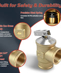 Brass 3/4 in FNPT automatic pressure relief valve with lever, 30 PSI for hot water boilers and hydronic systems.