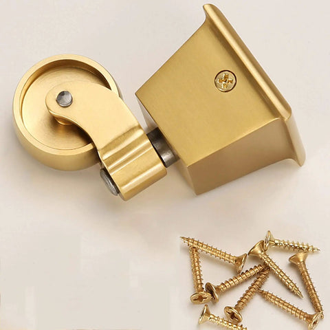 Heavy Duty Solid Brass Caster Wheels For Furniture With 32Mm Square Cup Mount And 360 Degree Swivel Base showing wheel and screws.