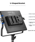 Back view of 2 Pack Bi Color 660 LED Video Light Kit With Stands, showing U-shaped bracket and controls.