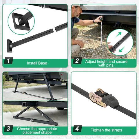 Instruction process for installing Heavy Duty RV Stabilizer That Fixes Rocking And Wobble Easy Install Steady Your Camper On Any Surface Adjustable 18.5 to 28 inch