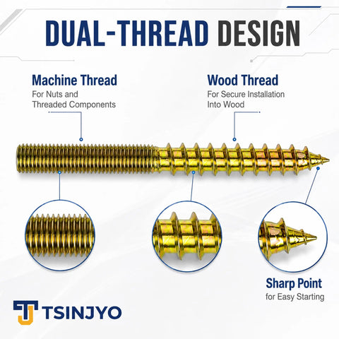 165 Piece M4 And M6 Zinc Plated Hanger Bolts Kit With Double Headed Self Tapping Dowels showcasing dual-thread design