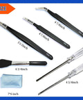 Gundam Model Tool Kit 28 Piece All In One Hobby Building Set details with tweezers, brush, and screwdrivers, various sizes shown.
