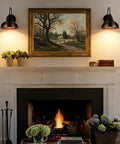 Living room with two Industrial Black Wall Sconce With Dimmable Gooseneck Lighting And On Off Dimmer Switch above fireplace
