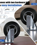 Five Inch Caster Wheels Set Of Four With Two Rigid And Two Swivel Heavy Duty Rubber Casters featuring dust proof caps and steel mounts.