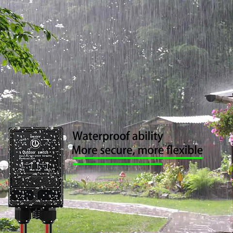 Wireless Relay Switch Remote For 12V 24V 48V 72V Systems No Fuss Setup, 30A Waterproof IP65 with rain in outdoor setting