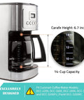 12 Cup Glass Replacement Carafe For Coffee Makers No-Hassle DCC-2200 DCC-2600 DCC-2800 DCC-3200 DCC-3200P1 With Black Handle