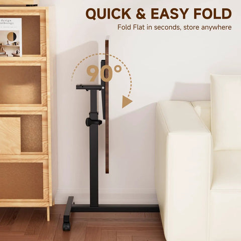 Compact Standing Desk On Wheels With Foldable 24 Inch Desktop Lockable Casters adjustable height next to sofa