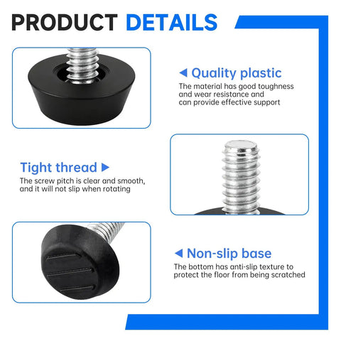 24 Pack Heavy Duty M6 Threaded Furniture Levelers Screw In Adjustable Leveling Feet with quality plastic and non-slip base