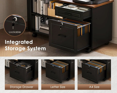 Integrated storage system of 55 Inch L Shaped Electric Standing Desk With Drawers And File Cabinet Sets For Home Office Sit Stand
