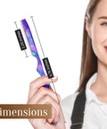Professional Hair Cutting Razor Kit With Stainless Steel Feather Styling Blade and 11 Replacement Inserts dimensions held by a smiling stylist.