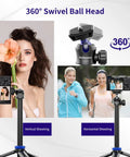 62 Inch Extendable Selfie Stick Tripod For GoPro And Osmo Pocket 3 showcasing 360 degree ball head for vertical and horizontal shooting.