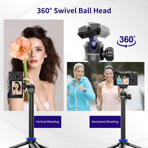 62 Inch Extendable Selfie Stick Tripod For GoPro And Osmo Pocket 3 showcasing 360 degree ball head for vertical and horizontal shooting.
