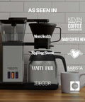 8-Cup Thermal Coffee Maker With Auto Drip Pour Over Design, stainless steel and black, on kitchen counter